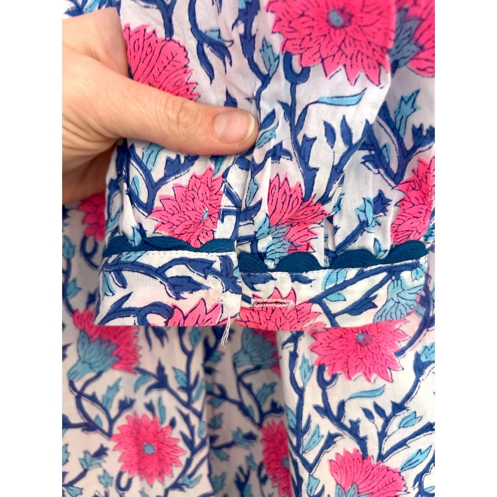 Pink City Prints Floral Block Print Cotton Midi Dress Pink‎ Blue Boho Small - Picture 7 of 9